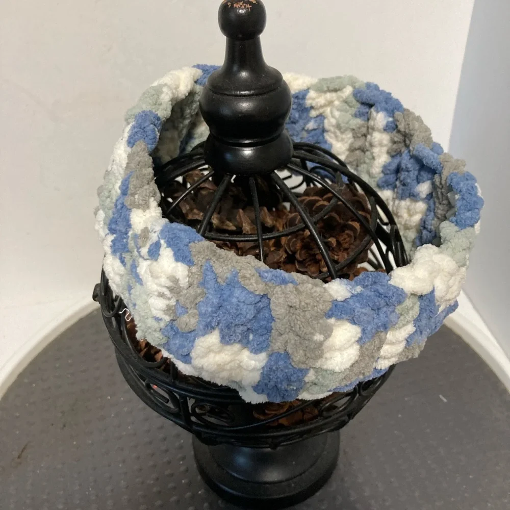 Chenille Crochet Headband Camouflage Blue Gray White 21 inches x 3 inches